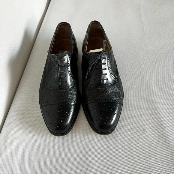 Moreschi Size 9 Black Peccary Calf Leather Brogues Oxford Shoes Made in Italy - Picture 7 of 12